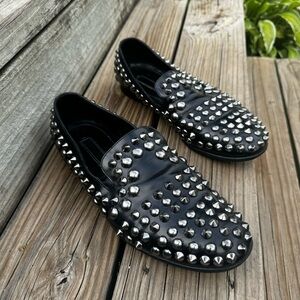 Prada Spazzolato Studded Black Leather Loafers Men’s Size 8
